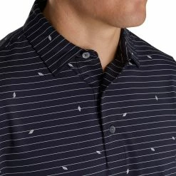 FootJoy Athletic Fit Lisle Stripe Self Collar Navy Stripe Mens Golf Polo -Golf Apparel Shop 13489 2