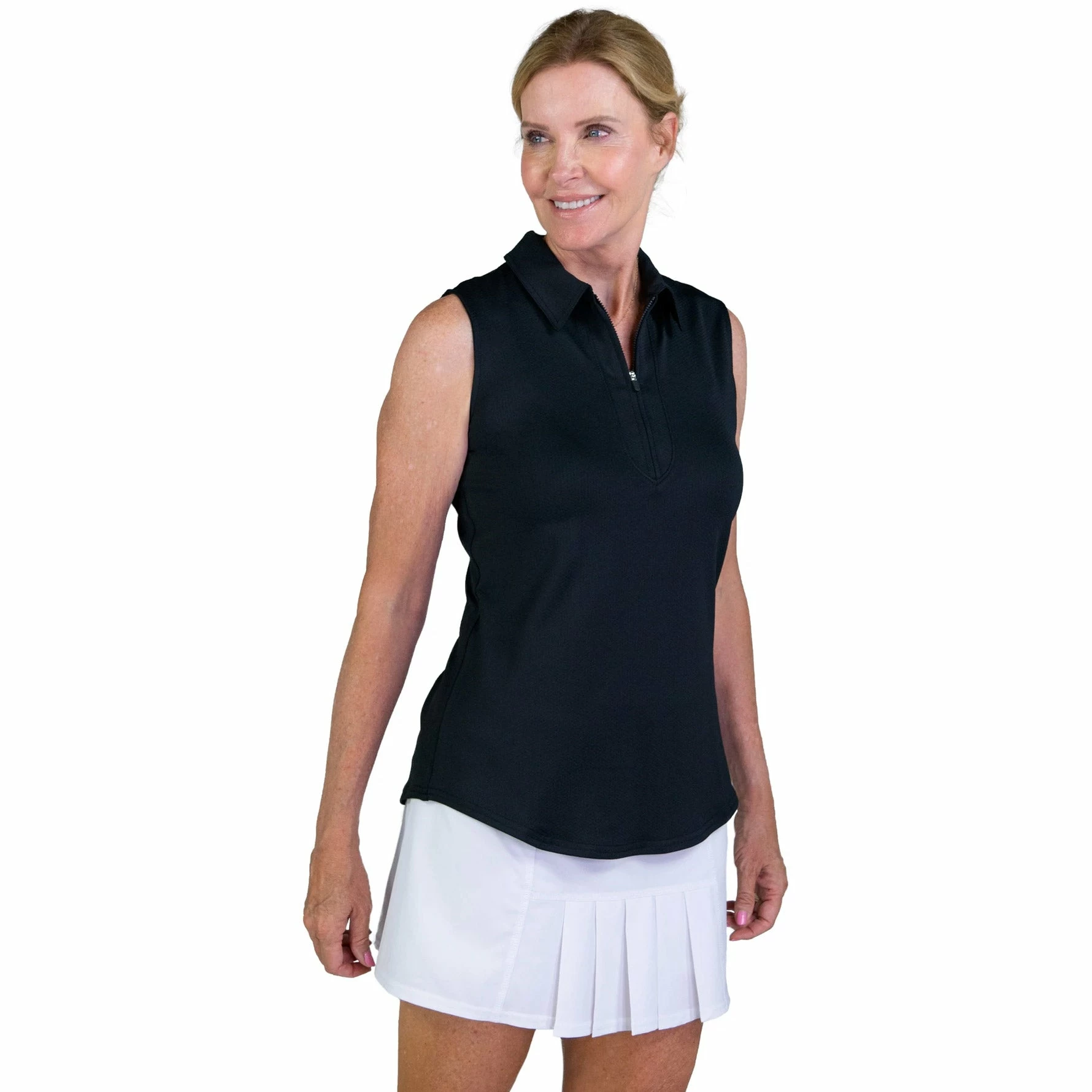 JoFit Jacquard Black Womens Sleeveless Golf Polo 3 JoFit Jacquard Black Womens Sleeveless Golf Polo