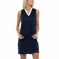 Lucky In Love Pleats To Meet You Midnight Womens Sleeveless Golf Polo