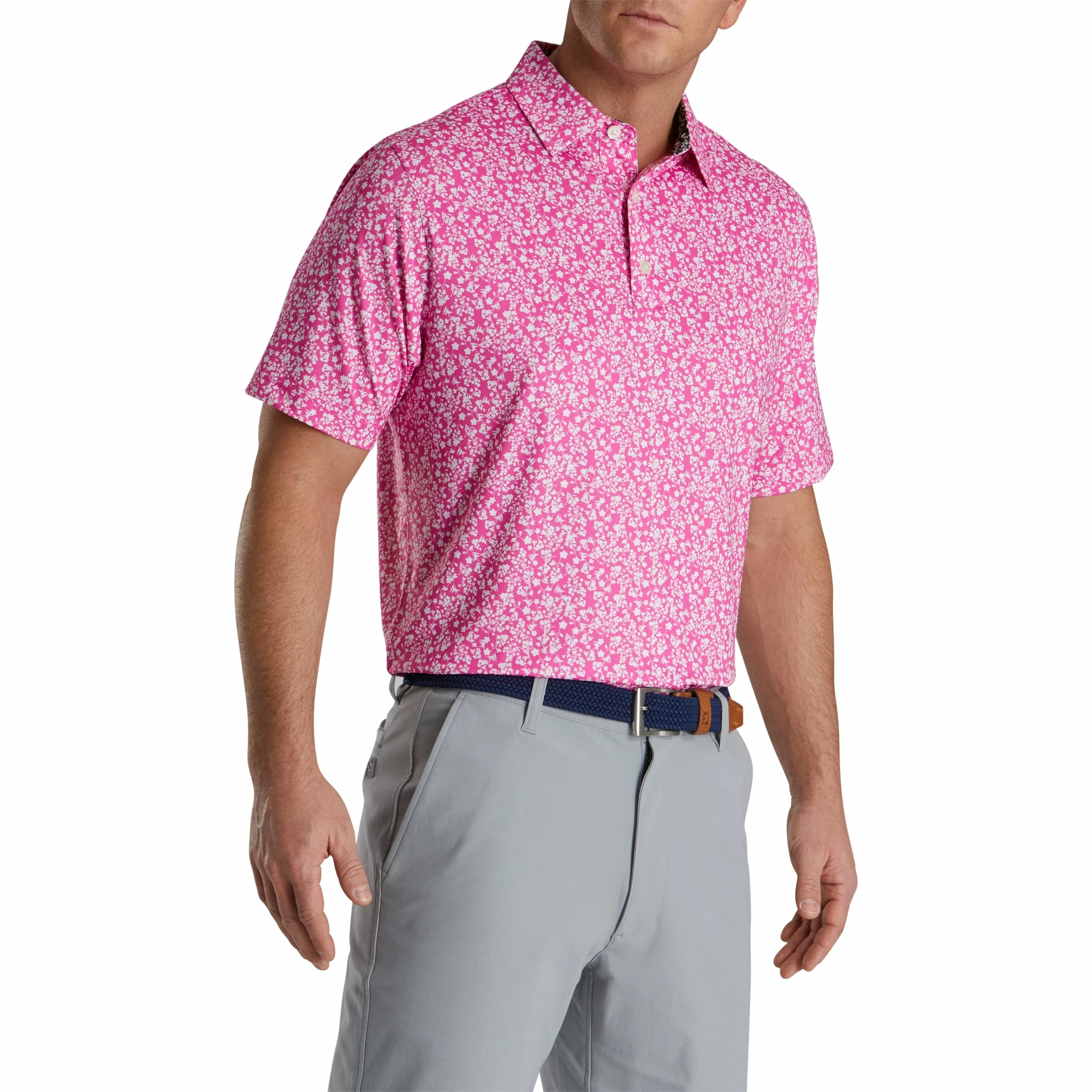 FootJoy Floral Vines Lisle Hot Pink Mens Golf Polo 3 FootJoy Floral Vines Lisle Hot Pink Mens Golf Polo