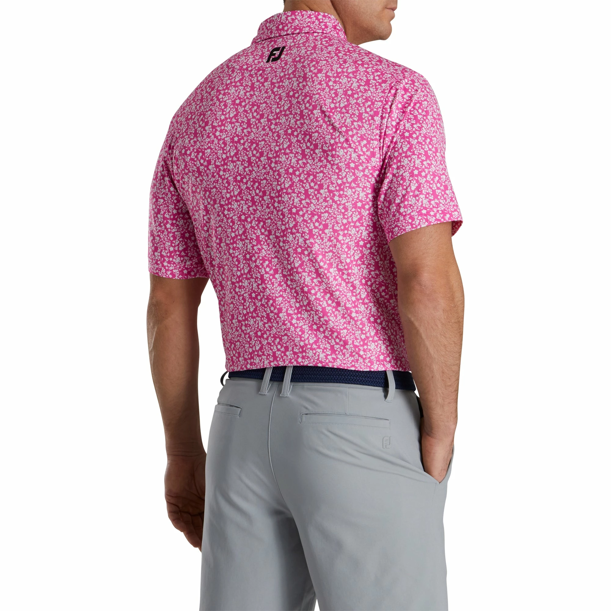 FootJoy Floral Vines Lisle Hot Pink Mens Golf Polo 4 FootJoy Floral Vines Lisle Hot Pink Mens Golf Polo - Image 2