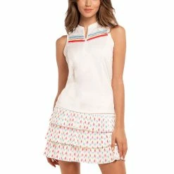 Lucky In Love Sahara Zip White Womens Sleeveless Golf Polo