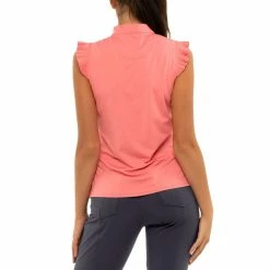 Lucky In Love Pleat Me Up Zip Melon Womens Sleeveless Golf Polo -Golf Apparel Shop 23756 MELON652 2