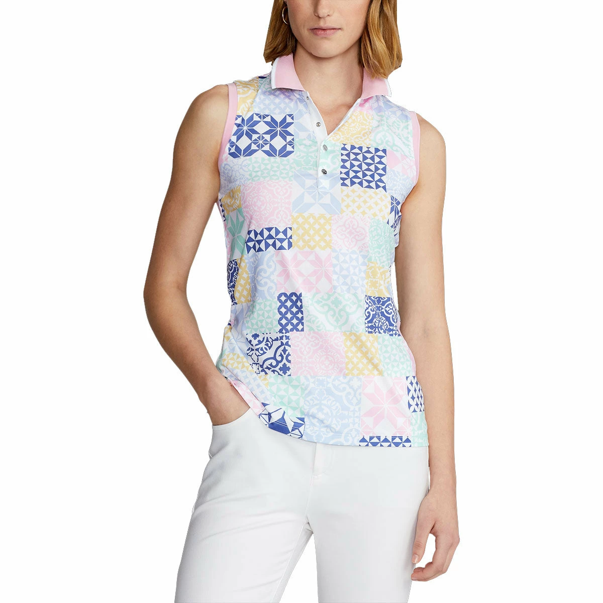 Polo Ralph Lauren RLX Ralph Lauren Printed Airflow Jersey Stamped Geo Womens Sleeveless Golf Polo 3 Polo Ralph Lauren RLX Ralph Lauren Printed Airflow Jersey Stamped Geo Womens Sleeveless Golf Polo