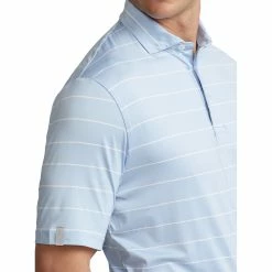 Polo Ralph Lauren RLX Ralph Lauren Yarn-Dye Featherweight Airflow Jersey Elite Blue Mens Golf Polo -Golf Apparel Shop 24930 ELITEBLUEWHT 2