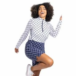 Kinona Keep It Covered Printed Womens Long Sleeve Golf Shirt -Golf Apparel Shop 25164 LATTICEWHT935